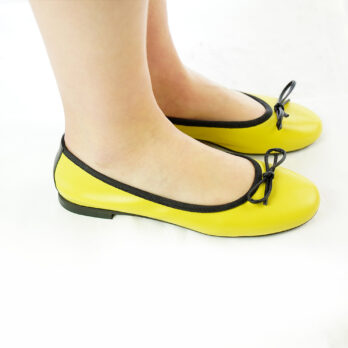 Ballerine artigianali in nappa con fiocco colore giallo