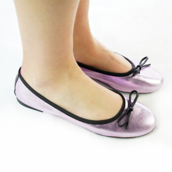 Ballerine artigianali in nappa con fiocco colore laminato rosa antico