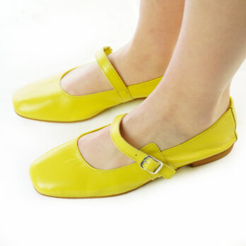 Ballerine Mary Jane artigianali con cinturino in nappa giallo