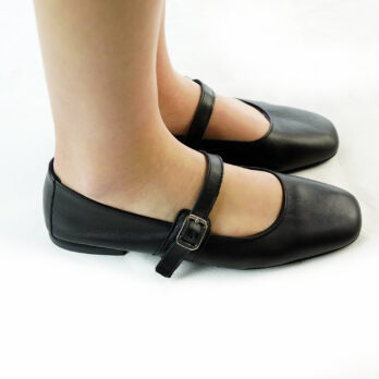 Ballerine Mary Jane artigianali con cinturino in nappa nero