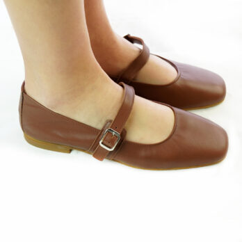 Ballerine Mary Jane artigianali con cinturino in nappa cuoio