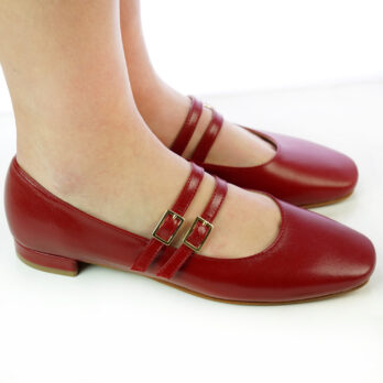Ballerine artigianali in nappa in vera pelle con due cinturini colore rosso