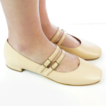 Ballerine artigianali in nappa in vera pelle con due cinturini colore sabbia