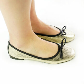 Ballerine artigianali in nappa con fiocco colore laminato platino