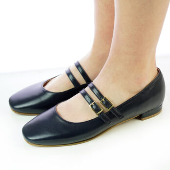 Ballerine artigianali in nappa in vera pelle con due cinturini colore blu