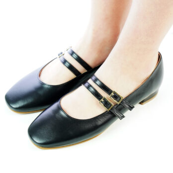 Ballerine artigianali in nappa in vera pelle con due cinturini colore nero