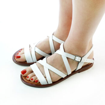 Sandali donna artigianali con cinturino in vera pelle colore bianco