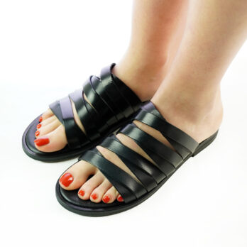 Ciabatte donna artigianali con fascette in vera pelle colore nero
