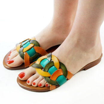Ciabatte donna artigianali in vera pelle colore arancio