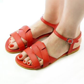Sandali bassi donna in vera pelle nappa colore rosso