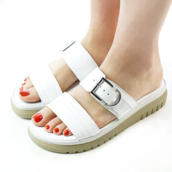 Ciabatte donna in pelle con fibbia colore bianco