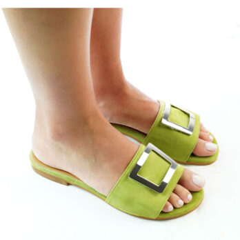 Ciabatte donna in camoscio colore verde