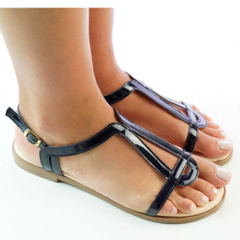 Sandali bassi donna in pelle colore vernice blu