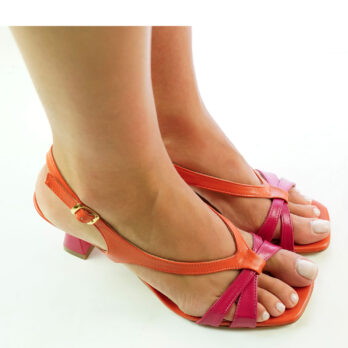 Sandali donna artigianali vera pelle colore arancio