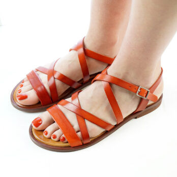 Sandali donna artigianali con cinturino in vera pelle colore ruggine