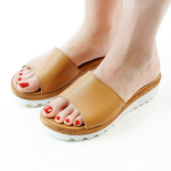Ciabatte donna in pelle colore cuoio