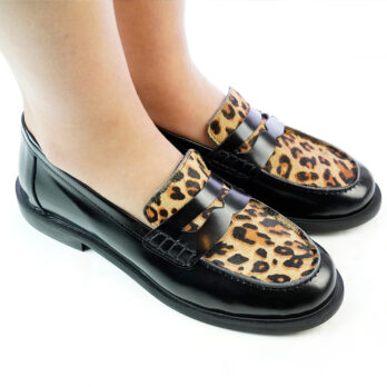 Mocassini donna in vera pelle con inserto cavallino colore nero