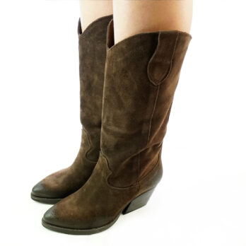 Stivali texani alti donna in camoscio colore testa di moro