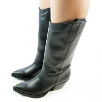 Stivali texani alti donna in vera pelle colore nero