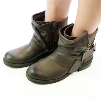 Stivaletti biker donna in nabuk colore testa di moro