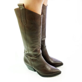 Stivali texani donna alti con ricamo vera pelle colore testa di moro