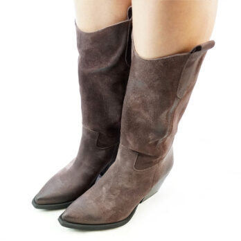 Stivali texani donna bassi in camoscio colore testa di moro