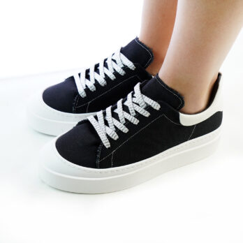 Sneakers donna artigianali in tessuto canvas colore nero