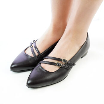 Ballerine donna artigianali vera pelle con due fibbie colore testa di moro