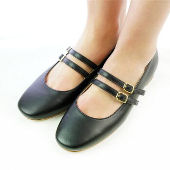 Ballerine artigianali in nappa in vera pelle con due cinturini colore nero