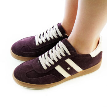 Sneakers donna artigianali in camoscio colore bordò