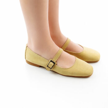 Ballerine donna artigianali nabuk con cinturino laterale colore cuoio