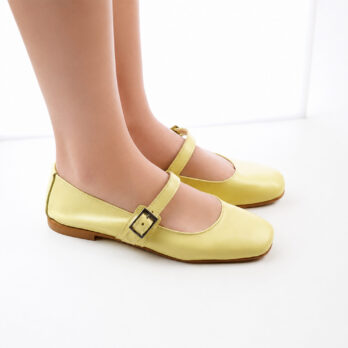Ballerine donna artigianali vera pelle con cinturino laterale colore giallo