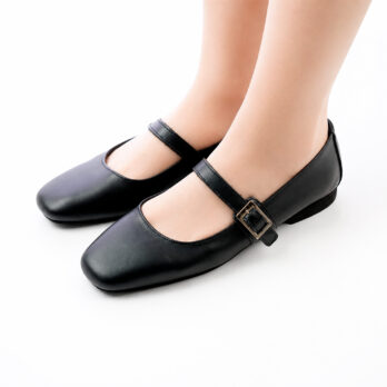 Ballerine donna artigianali vera pelle con cinturino laterale colore nero