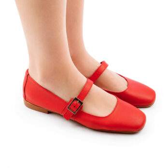 Ballerine donna artigianali vera pelle con cinturino laterale colore rosso