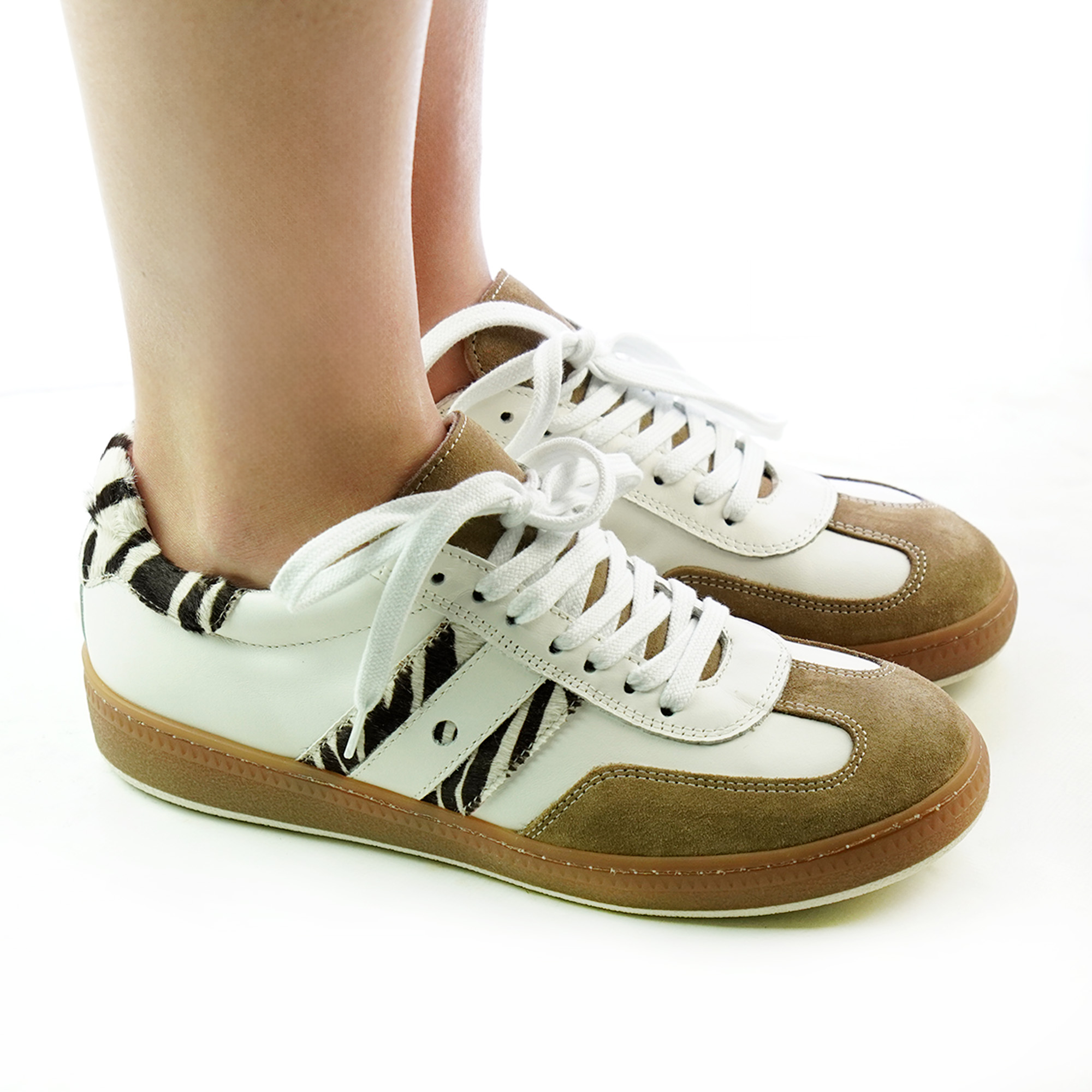 Sneakers donna artigianali vera pelle colore bianco cavallino