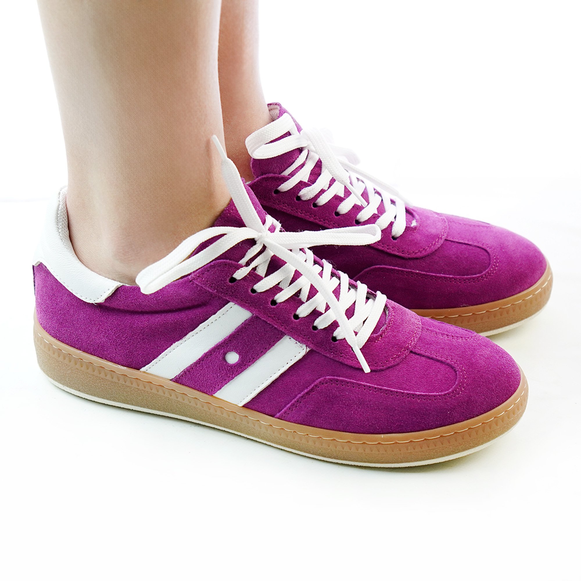 Sneakers donna artigianali camoscio colore fuxia