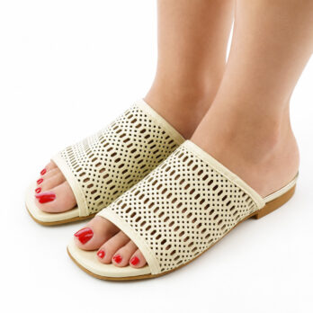 Ciabatte donna vera pelle nappa traforata colore beige