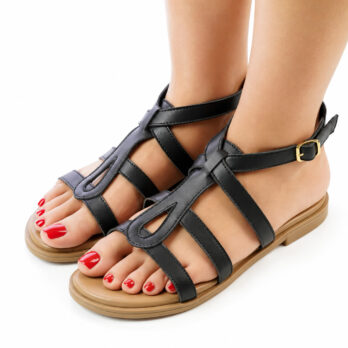 Sandali gladiatore bassi donna in pelle colore nero