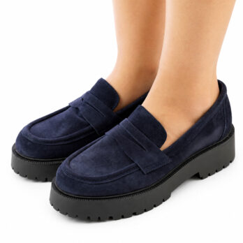 Mocassini donna in camoscio colore blu