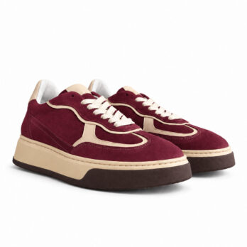 Sneakers donna artigianali in camoscio colore bordò