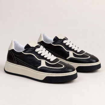 Sneakers donna artigianali in nappa colore nero e latte