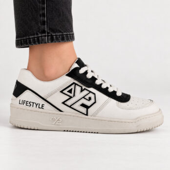 Sneakers donna Deltay2 lifestyle vera pelle colore bianco e nero